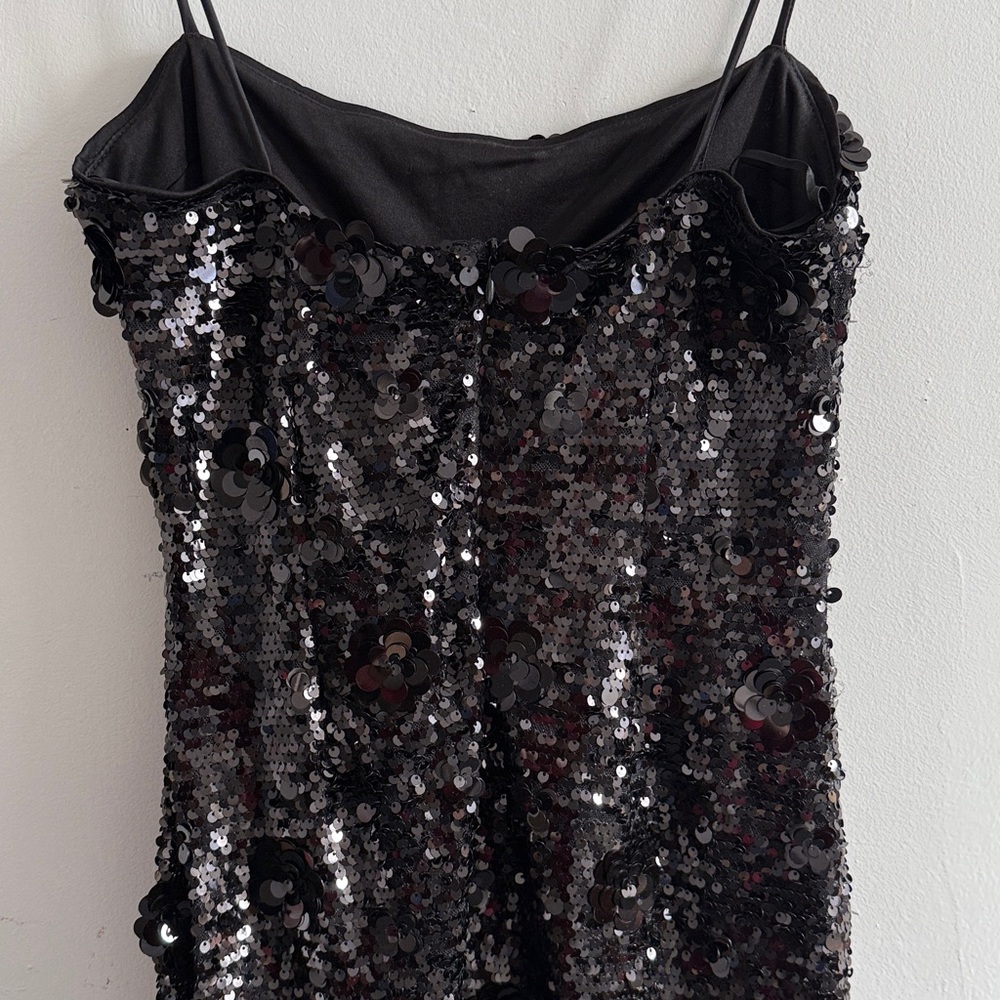 Zara Black Sequined Slip Dress with sequin flower detail Small - Picture 5 of 8